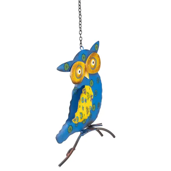 Northlight 7.75" Blue and Yellow Metal Owl Outdoor Wall Hanging {5}