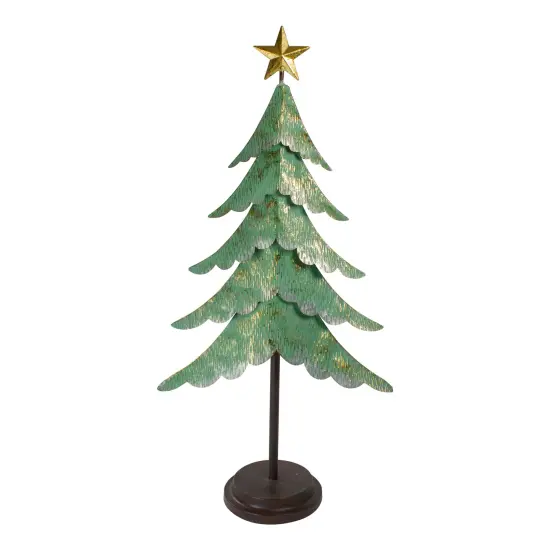Northlight Rustic Layered Christmas Tree with Star Decoration - 31" - Green and Gold Finish {1}