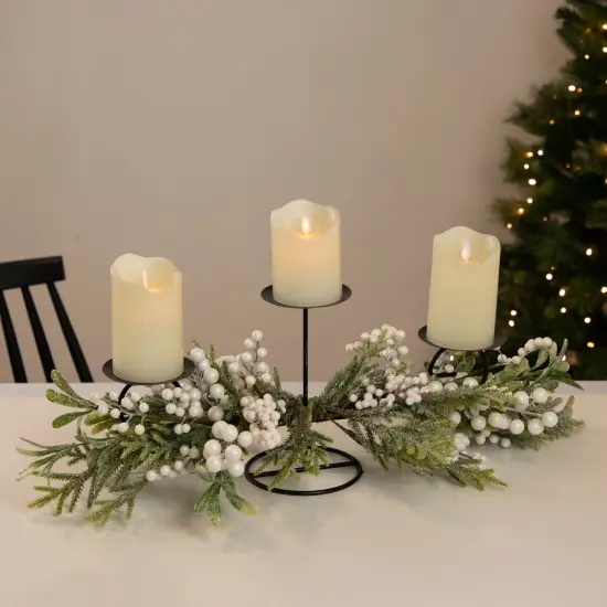 Northlight Frosted Mixed Foliage and Berries Christmas Triple Pillar Candle Holder - 26" Black {4}