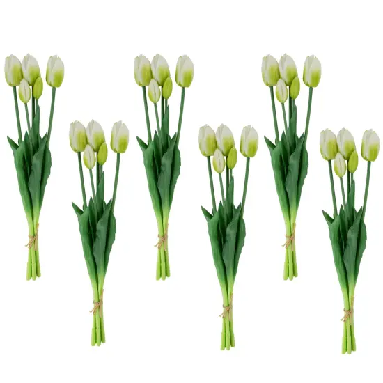 Northlight Real Touch™ White and Green Artificial Tulip Floral Bundles, Set of 6 - 18" {1}