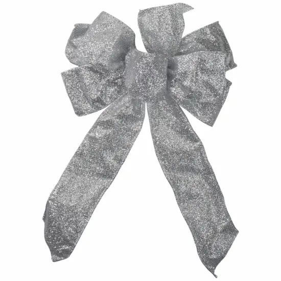 Northlight Glittered 6-Loop Christmas Bow Decoration - 9" x 14" - Silver {1}