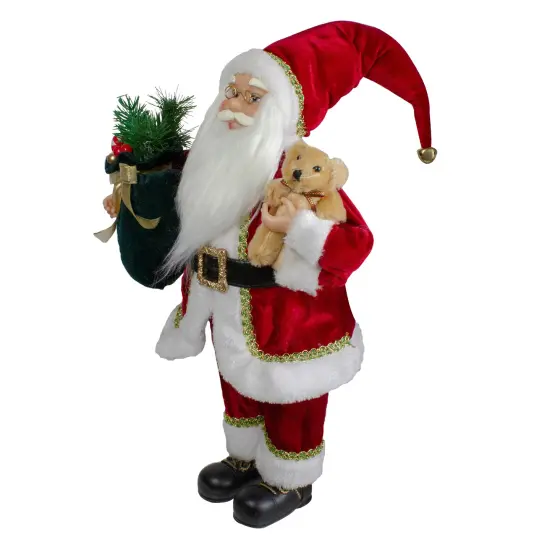 Northlight 18" Standing Santa Christmas Figure with a Plush Bear Red {4}