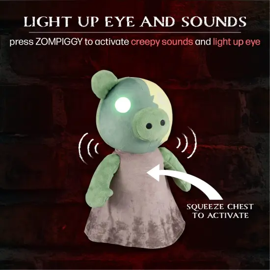 PIGGY ZomPiggy Plush Stuffed Animal Toy with Light Up Eye and Sounds, 13" {4}
