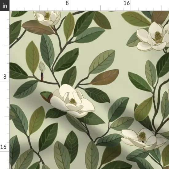 Various Fabrics by the Yard or Fat Quarter Magnolia Blooms Green White Flowers Botanical Floral Custom Printed Fabric by Spoonflower {2}