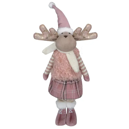 Northlight Standing Girl Moose Christmas Figurine - 26" - Pink and Beige {1}