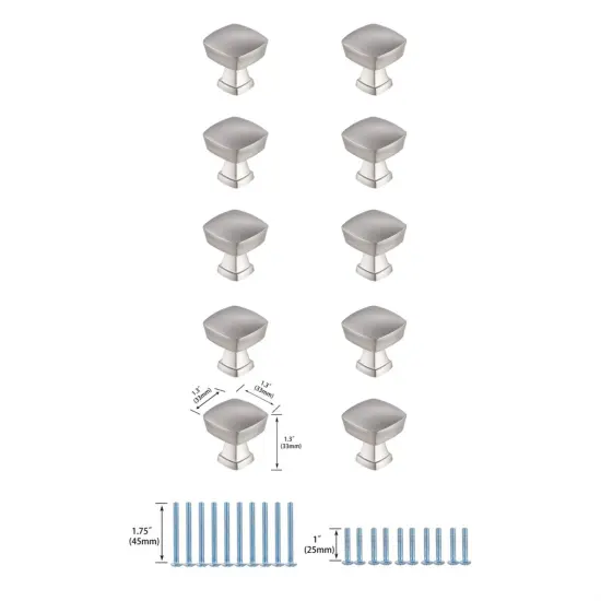 Irvin 1.3" Brushed Nickel Square Knob Multipack (Set of 10) {6}