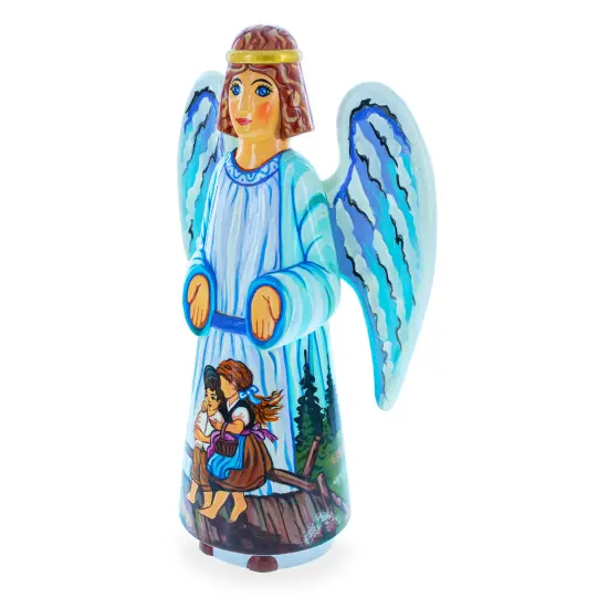 Children Guardian Angel Hand Carved Solid Wood Figurine 10 Inches {3}