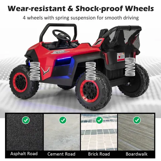 2-Seater Electric UTV Ride On Car with Safety Belt, Remote Control and Media Center Red {4}