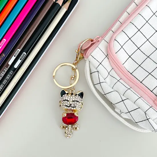 Wrapables Crystal Bling Key Chain Keyring with Tassel Car Purse Handbag Pendant Ruby Kitty {10}