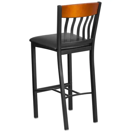 Emma and Oliver Vertical Back Metal/Wood Restaurant Dining Barstool Cherry {3}