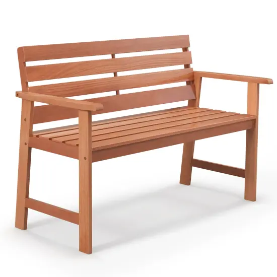 Costway Patio Solid wood Bench Wood 2-Seat Chair with Slatted Seat & Inclined Backrest {3}