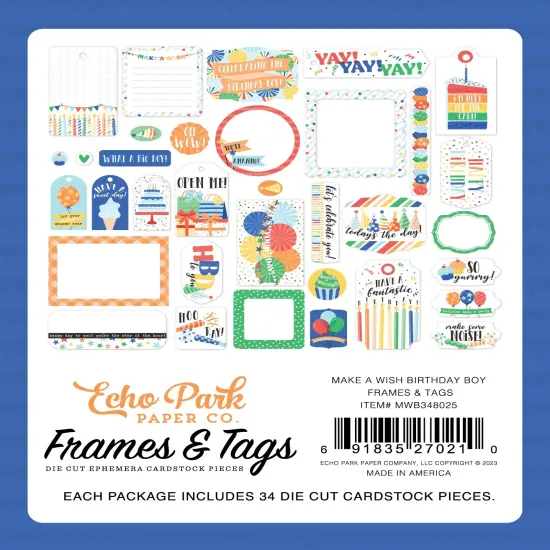 Echo Park Cardstock Ephemera 34/Pkg-Frames & Tags, Make A Wish Birthday Boy {4}