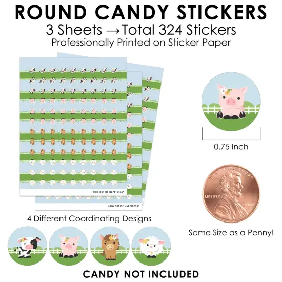 Big Dot of Happiness Girl Farm Animals - Pink Barnyard Baby Shower or Birthday Party Small Round Candy Stickers - Party Favor Labels - 324 Count {4}