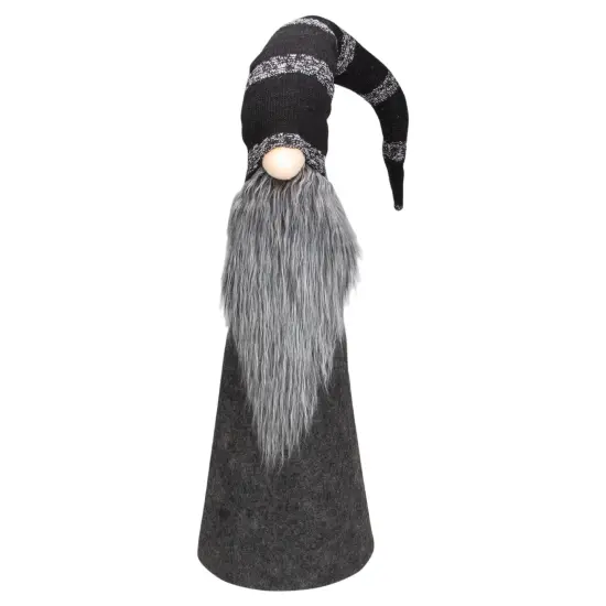 Northlight LED Lighted Cone Gnome with Knitted Hat Christmas Figure - 37" - Black and Gray {1}