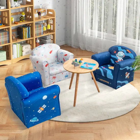 Costway Kids Sofa Toddler Upholstered Armrest Chair withSolid Wooden Frame Blue {4}
