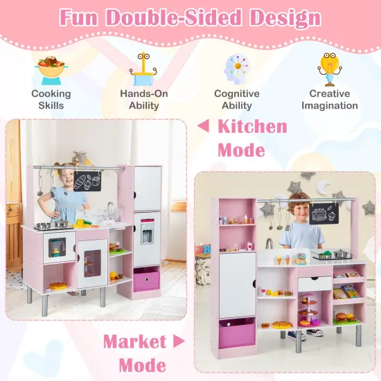 2-in-1 Double-sided Kids Kitchen And Market With Realistic Light And Sound {5}