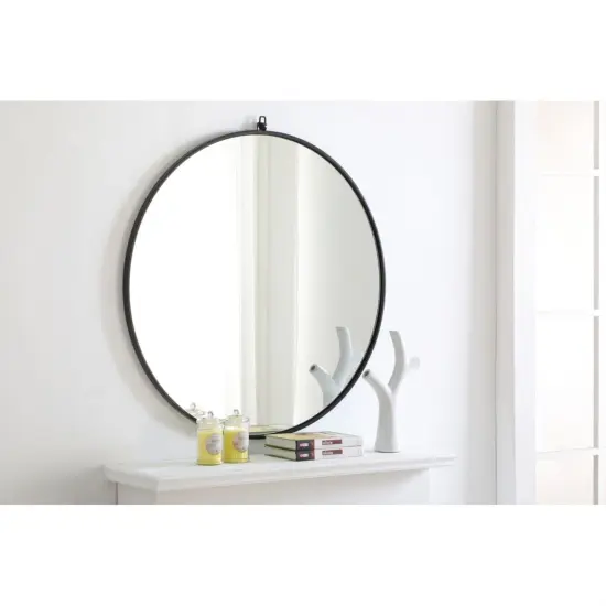 Metal frame Round Mirror with decorative hook 36 inch Black finish {4}