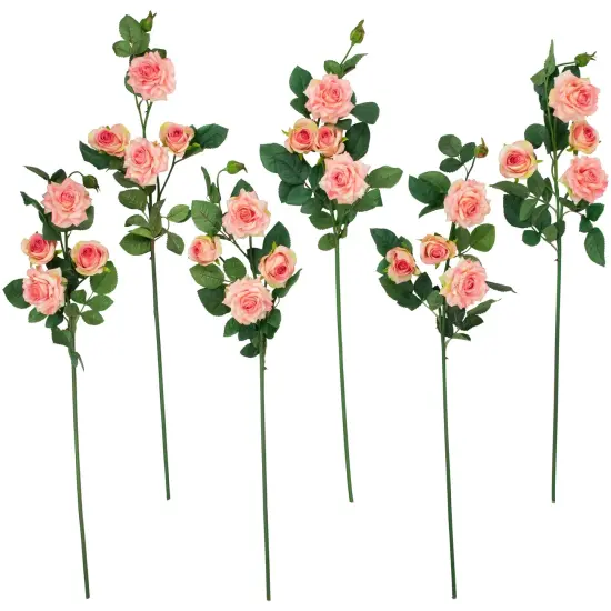 Northlight Real Touch&trade; Light Pink Artificial Rose Floral Sprays, Set of 6 - 35" {1}