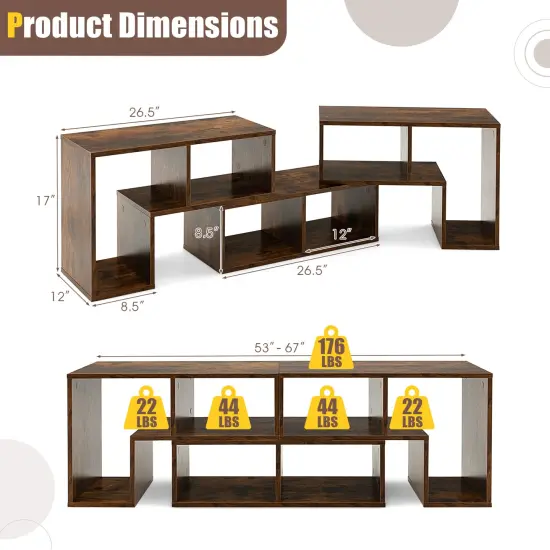 3 Pieces Console TV Stand for TVs up to 65 Inch with Shelves Brown {4}