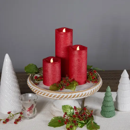 Northlight LED Flickering Flameless Textured Wax Pillar Candles - 8" - Red - Set of 3 {3}