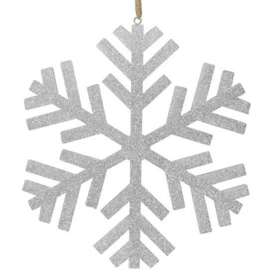 Northlight Glitter Drenched Wooden Snowflake Christmas Ornament - 11.75" - Silver Tone {1}
