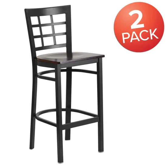 Emma and Oliver 2 Pack Window Back Metal Restaurant Barstool Walnut/BlackMetal {5}