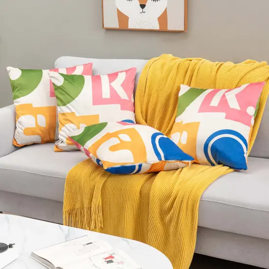 Costway 4 PCS Square Throw Pillows Removable & Washable Velvet Pillow 18''x18'' Pink {2}