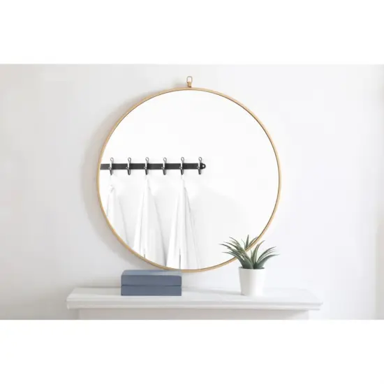 Metal frame Round Mirror with decorative hook 32 inch Brass finish {3}