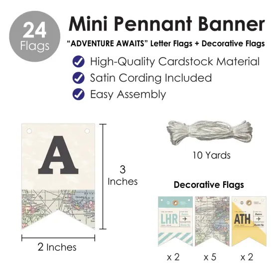 Big Dot of Happiness World Awaits - Travel Themed Party Mini Pennant Banner - Adventure Awaits {6}