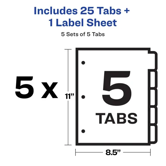 Avery 5 Tab Unpunched Dividers for Use with Any Binding System, Easy Print & Apply Clear Label Strip, Index Maker Customizable White Tabs, 5 Sets (11431) {6}