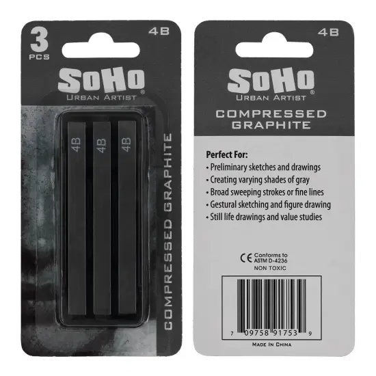 SoHo Urban Artist Compressed Graphite Sticks 4B, Pack of 3 - Premium Graphite Sticks for Drawing - Versatile & Smooth Gliding Artist Graphite - Ideal for Professionals, Students, and Artists {7}