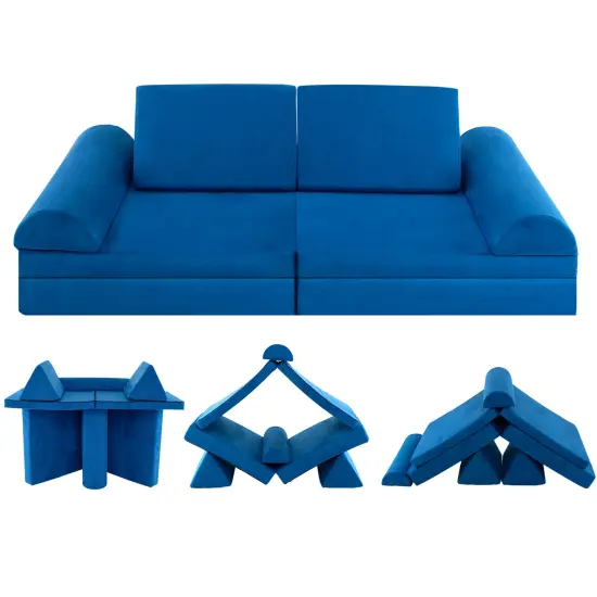 8 Pieces Convertible Kids Sofa Playset with Zipper Blue {4}