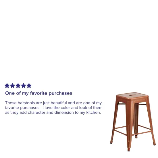 Merrick Lane Newark Series Backless Metal Stool with Square Seat for Indoor-Outdoor Use Copper {3}