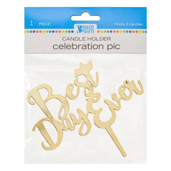 Best Day Ever Plastic Candle Holder Cake Topper, 1ct Gold {1}
