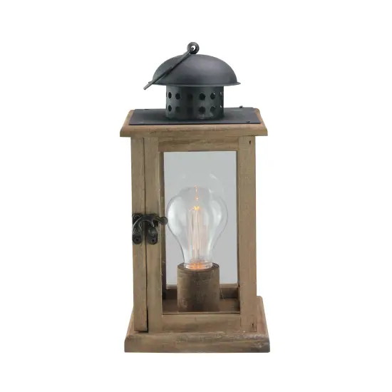 Gerson 10" Brown and Black LED Lighted Square Hanging Indoor Lantern {3}
