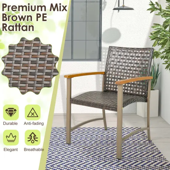 Costway Set of 4 Patio Dining Chairs Outdoor Wicker Armchairs with Acacia Wood Armrests {6}