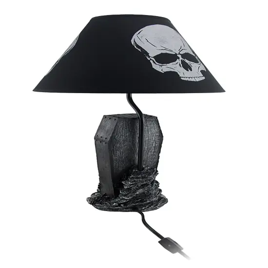 The Gloaming Skeleton in a Coffin Table Lamp and Fabric Skull Shade {4}