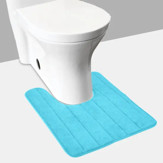 U Shaped Bathroom Rugs Contour Non-slip Toilet Mat Absorbent Cozy Velvet Floor Mat 23.62 x 19.69in Light Blue {5}