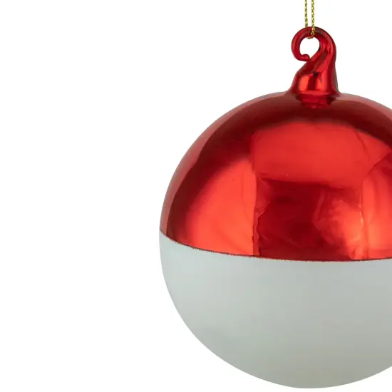 Northlight Shiny and Matte Christmas Glass Ball Ornament - 3.5" - Red and White {5}