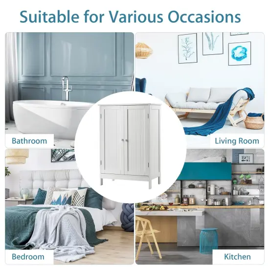 2-Door Freer-Standing Bathroom Storage Organizer Cabinet with Shelf Perfect for Living room or Bedroom White {6}