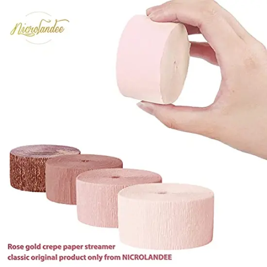 Wedding Party Supplies - 8 Rolls Rose Gold Crepe Paper Streamers Tassels Streamer Paper for Wedding Valentine's Day Birthday Baby Bridal Shower Family Gathering Decorations, 82ft Long {6}
