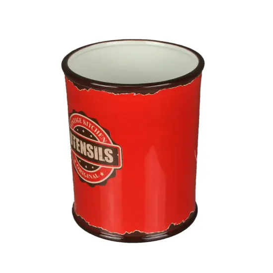 Antiqued Finish Ceramic Crock Kitchen Utensil Holder 8 Inches High {3}