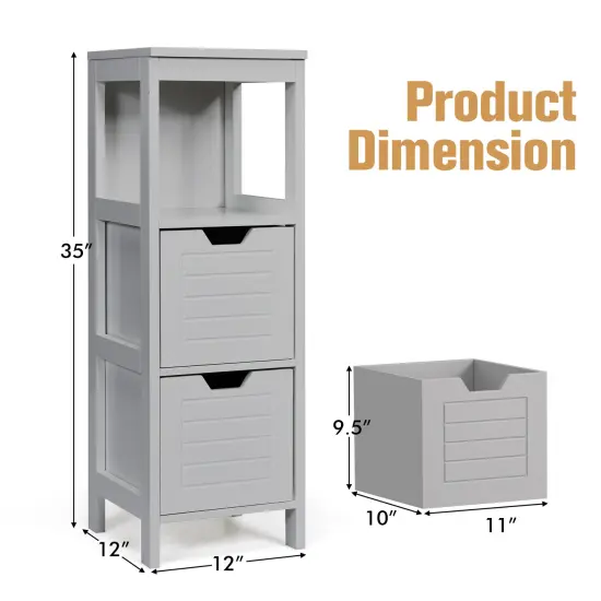 Bathroom Wooden Floor Cabinet Multifunction Storage Rack Stand Organizer Grey {3}
