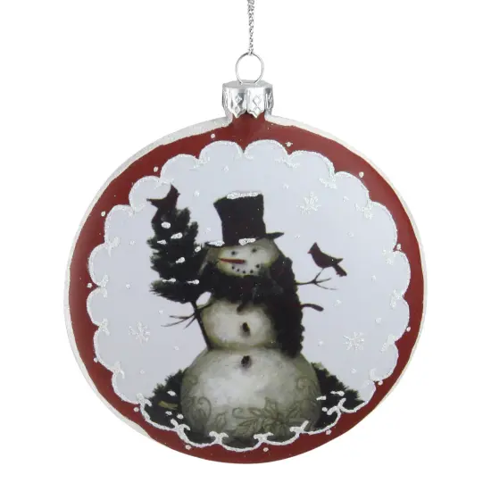 Roman 5" White and Burgundy Snowman with Cardinals Glittered Christmas Tree Ornament {1}