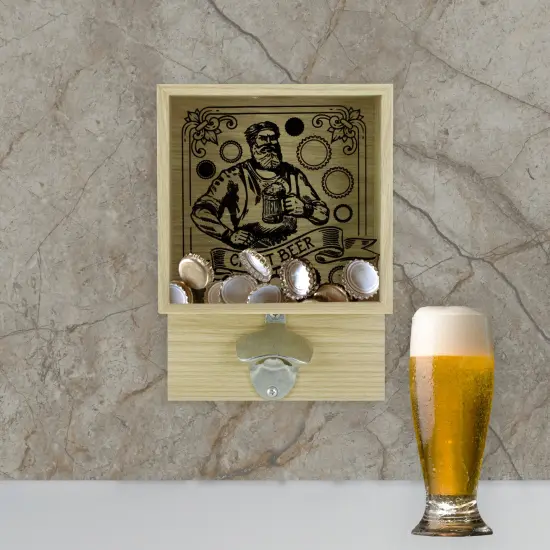 Koopman International 10.25" Wood and Glass 'Craft Beer' Bottle Opener with Storage Box Brown {3}