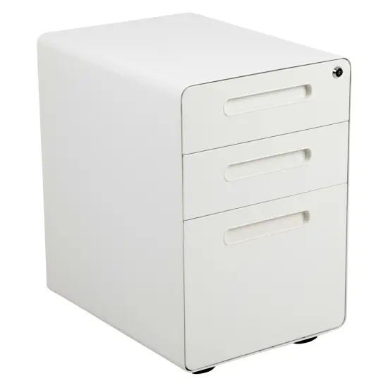 Emma and Oliver Ergonomic 3-Drawer Mobile Locking Filing Cabinet Storage Organizer White {1}