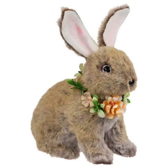 Northlight Plush Rabbit with Flower Wreath Easter Figurine - 8.5" Brown {1}