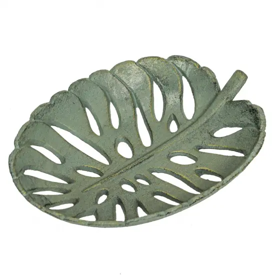 12 Inch Cast Iron Verdigris Tropical Leaf Decorative Bowl Serving Tray Kitchen {1}