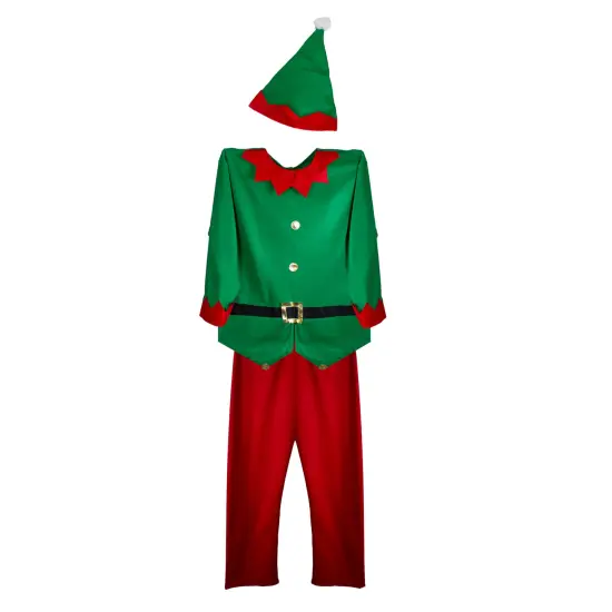 Northlight 40" Red and Green Men's Elf Costume With a Christmas Santa Hat - Standard Size {5}