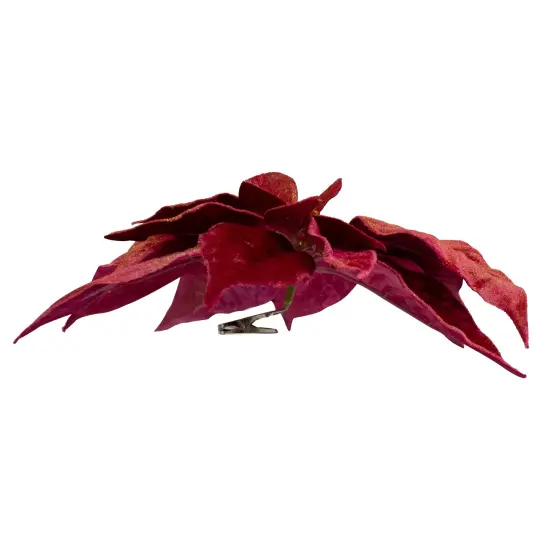 Northlight Artificial Poinsettia Christmas Floral Pick Clip-On Ornament - 9" - Red {3}